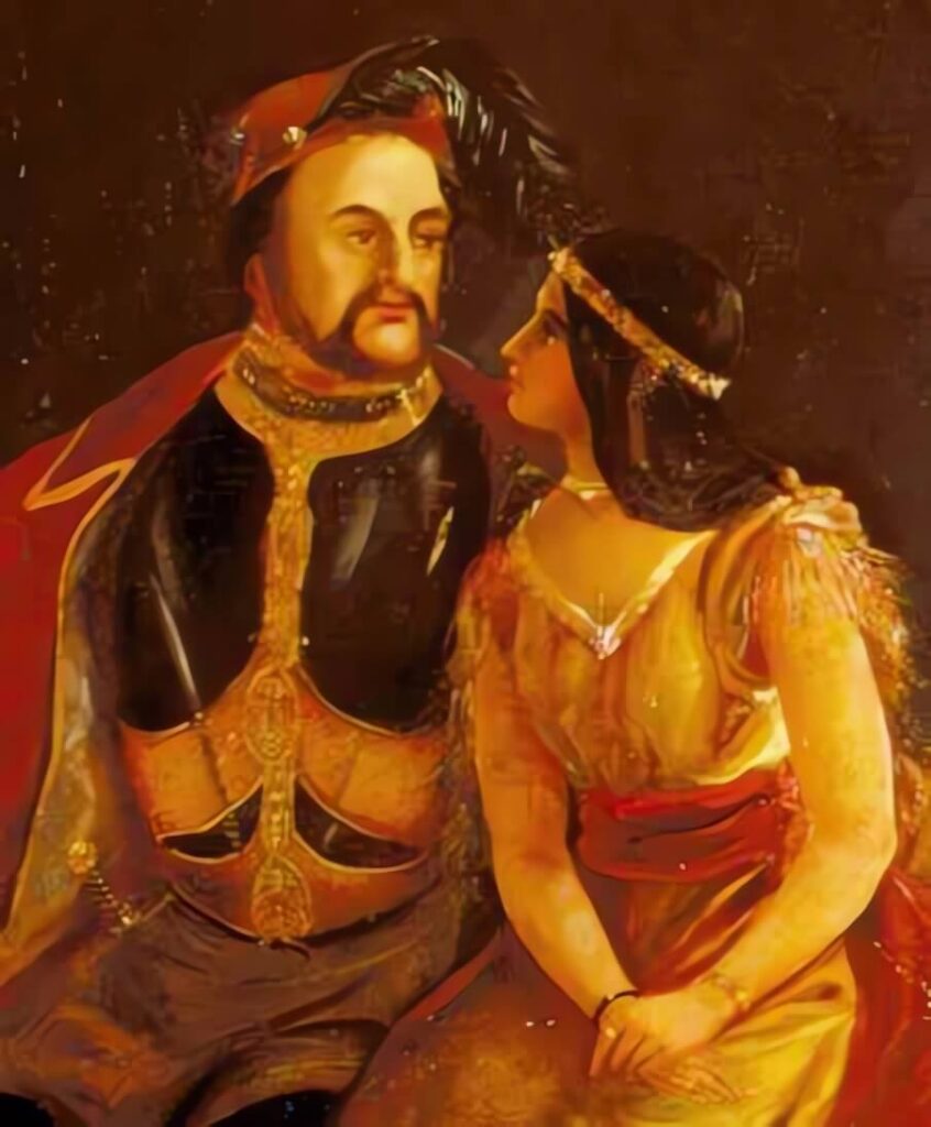 A posthumous painting of John Rolfe and Pocahontas made c. 1850